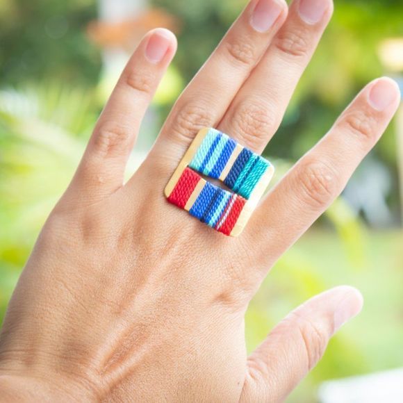 Handmade open ring adjustable gold plated multicolored new - Picture 7 of 8